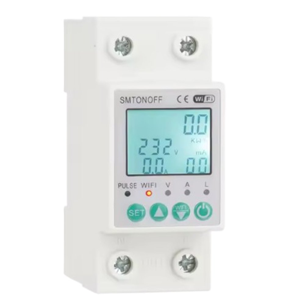 Smart single-phase 2‑pole 63 A WiFi energy meter with bi‑directional measurement, overload protection, scheduling & remote control via Tuya/Smart Life